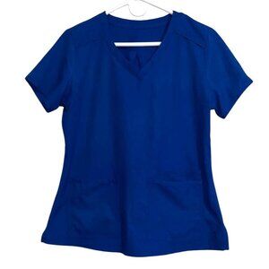 Med Couture Womens Royal Blue Scrub Top With Pockets M Polyester Blend